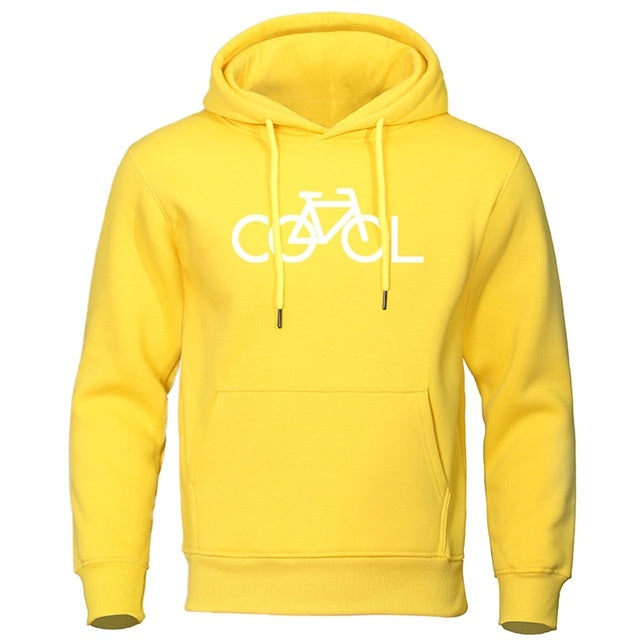 Yellow hoodie with a bicycle logo and 'COCL' text on a white background