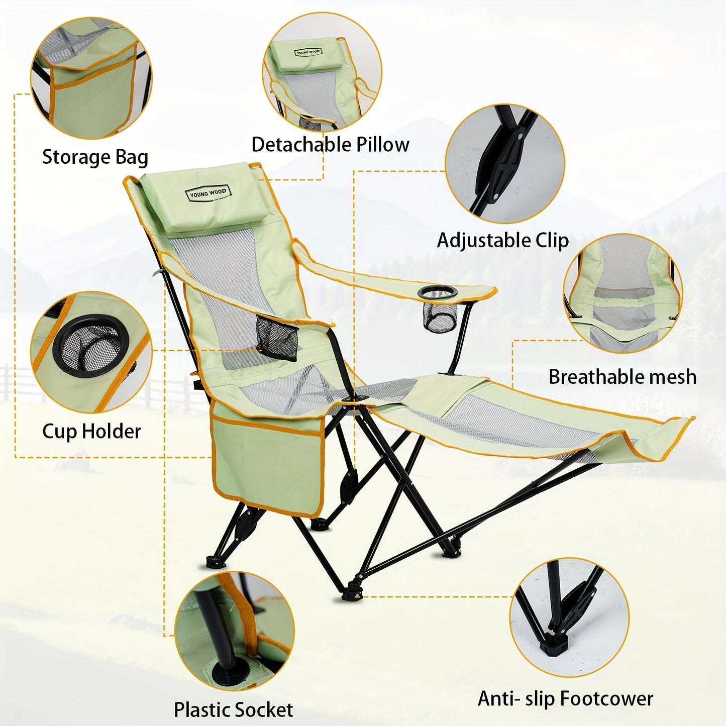Heavy-Duty Folding Lounge Chair with Headrest