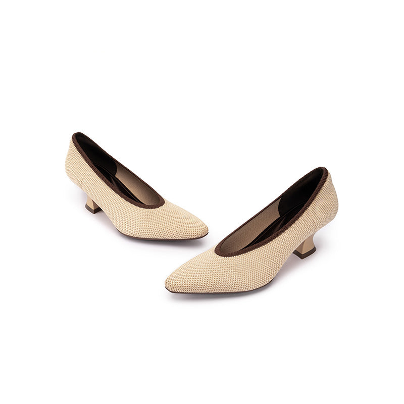 Modish Shallow Slip On Block Heel Pumps for Commuting