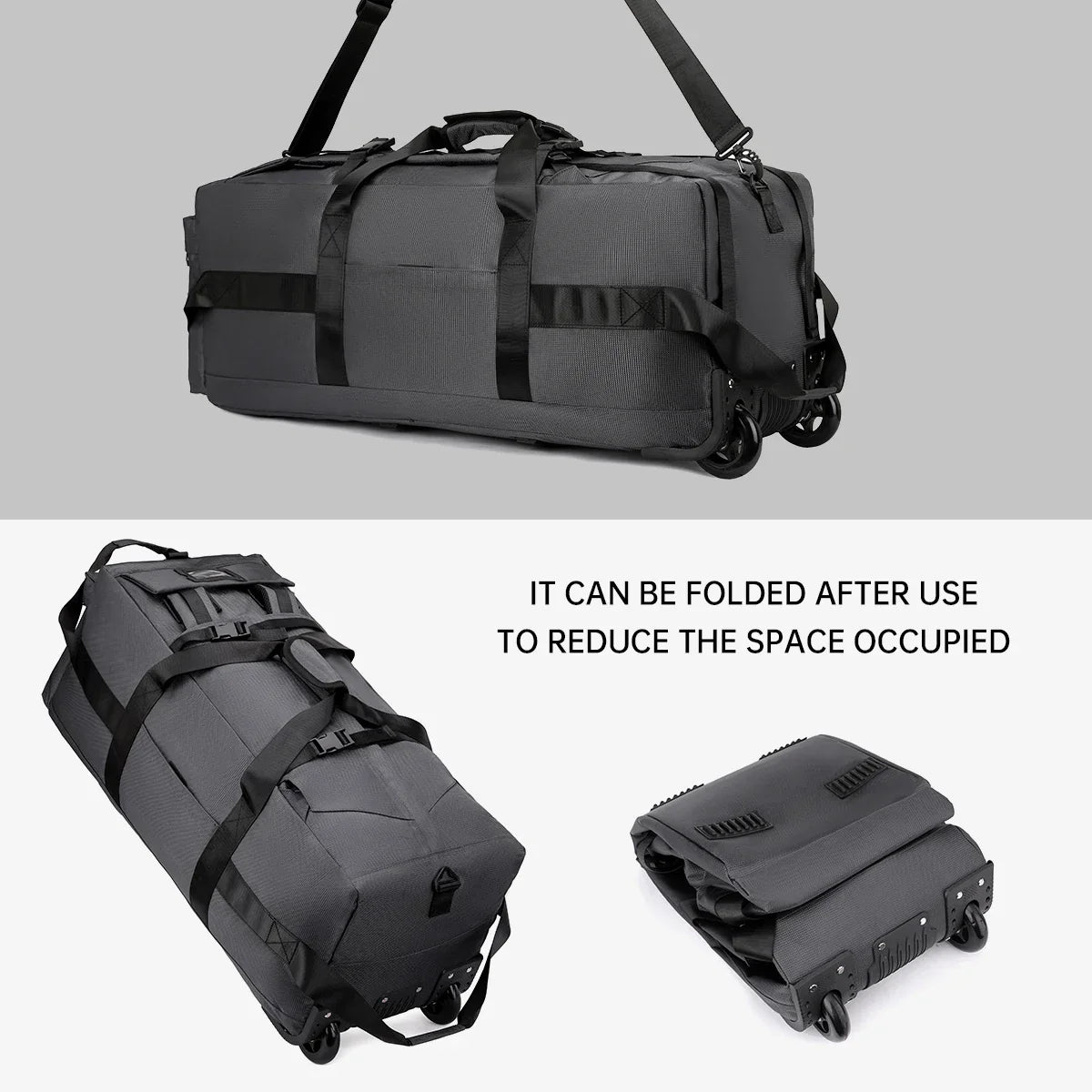 Roller Travel Duffel Bag with Fixed Casters Grey