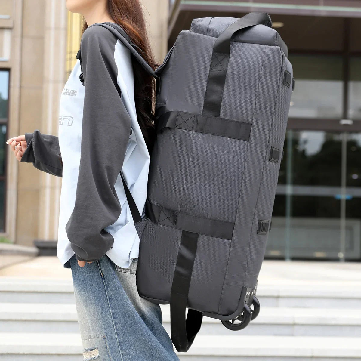 Roller Travel Duffel Bag with Fixed Casters Grey