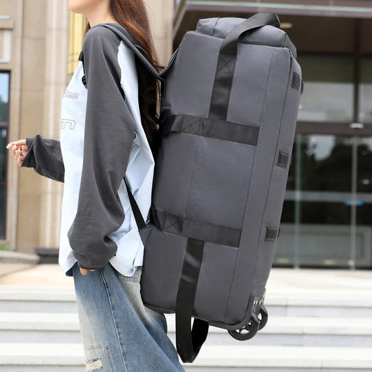 Roller Travel Duffel Bag with Fixed Casters Grey