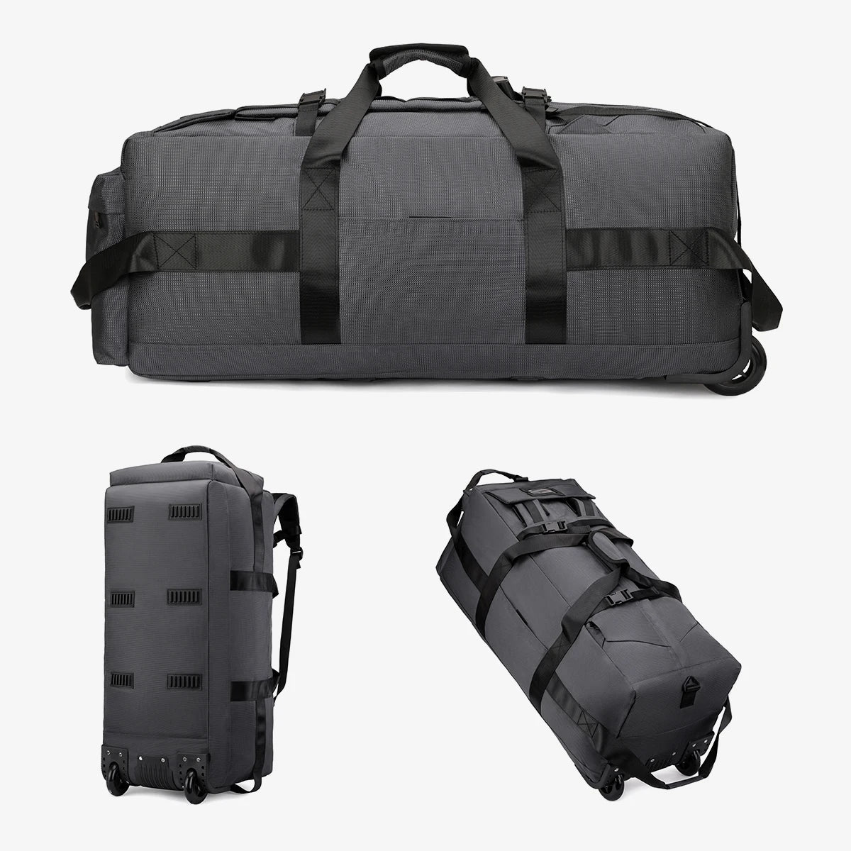 Roller Travel Duffel Bag with Fixed Casters Grey