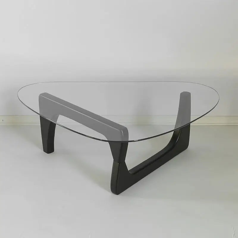 Triangle Glass Coffee Table - Solid Wood Base, Minimalist Nordic Design