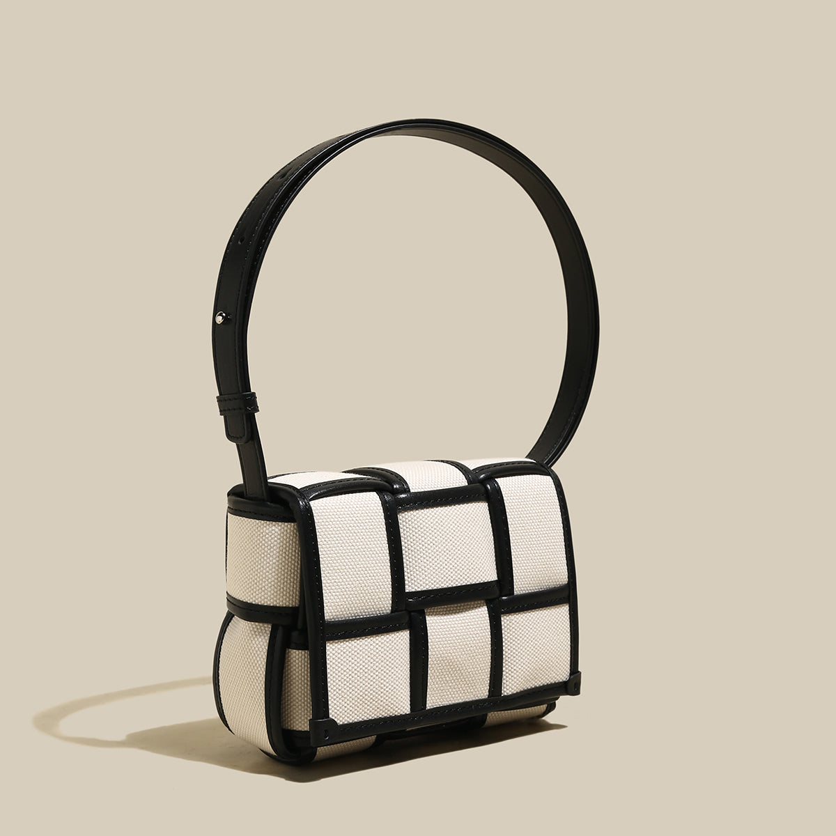 Woven Black and White Top Handle Bag