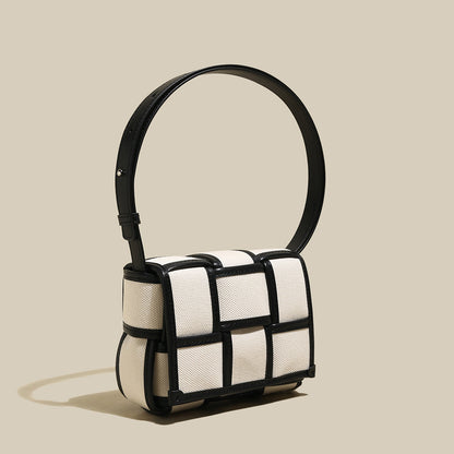 Woven Black and White Top Handle Bag
