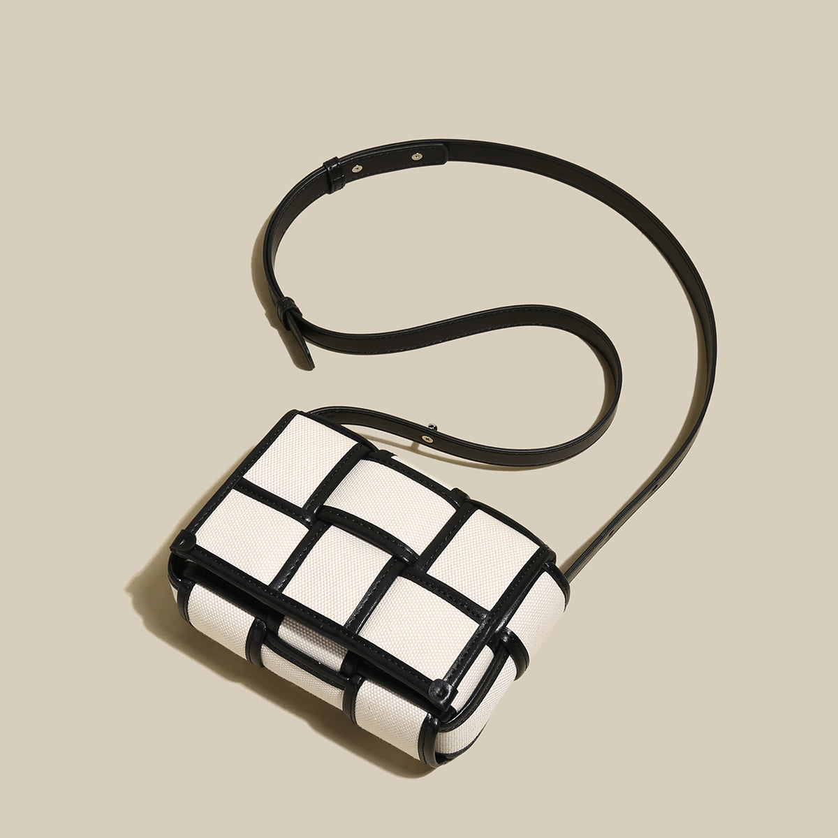 Woven Black and White Top Handle Bag